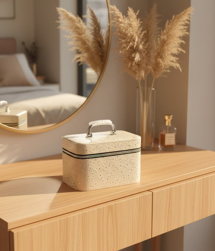 Handle-equipped makeup organizer bag